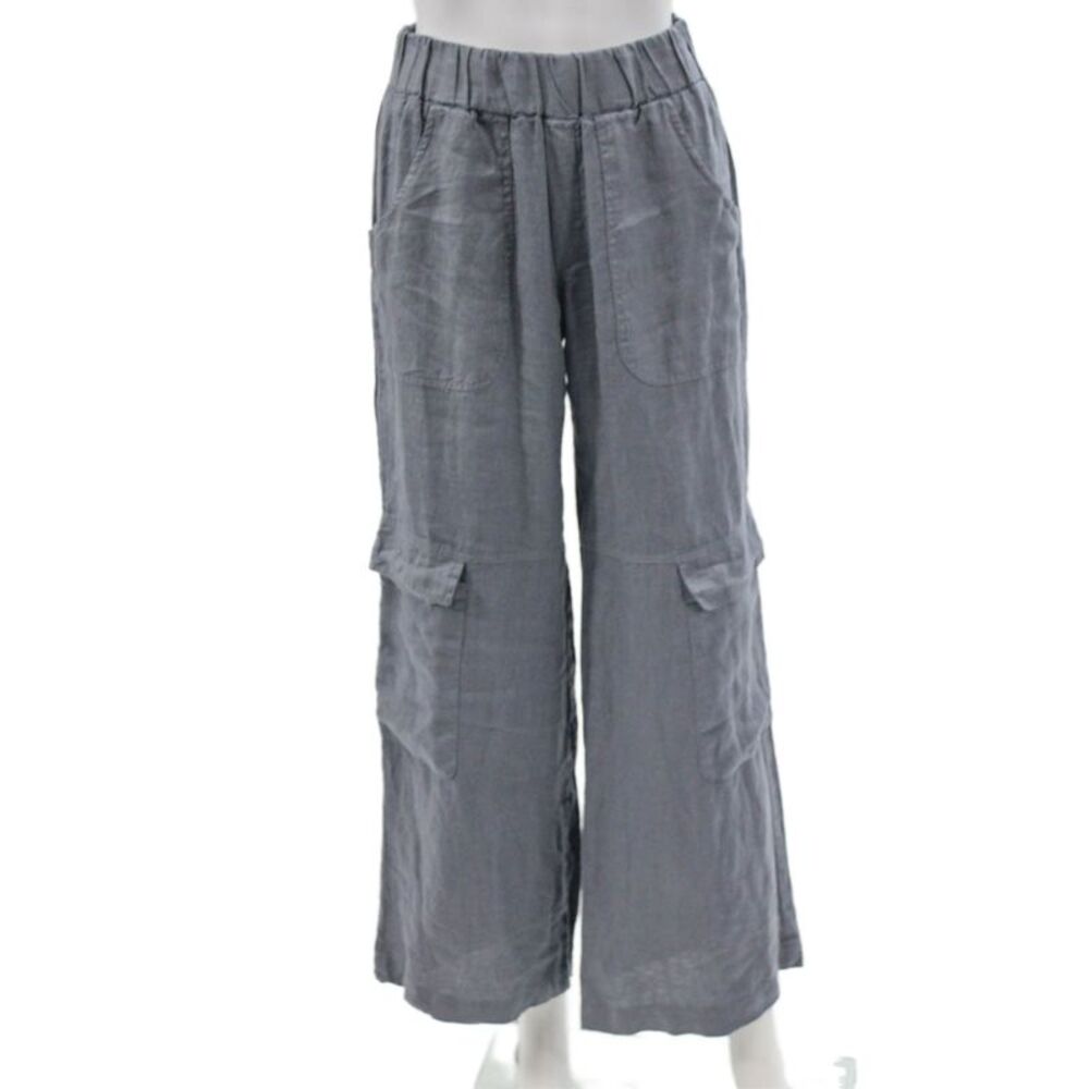 Luna Luz Womens Gray Linen Cargo Pants Pull On Size XS